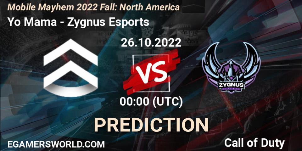 Yo Mama vs Zygnus Esports: Betting TIp, Match Prediction. 26.10.22. Call of Duty, Mobile Mayhem 2022 Fall: North America